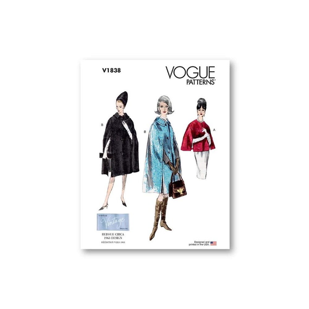 Vogue V1838 Cape Sewing Pattern Women‎ S-XXL 1963 Vintage Reissue Lined